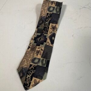 Ermenegildo Zegna 100% Silk Tie Brown  Abstract Floral Geometric Made In Italy